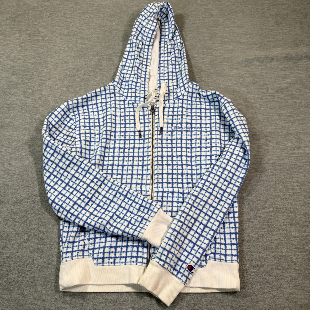 Champion Blue and White Grid Zip Hoodie